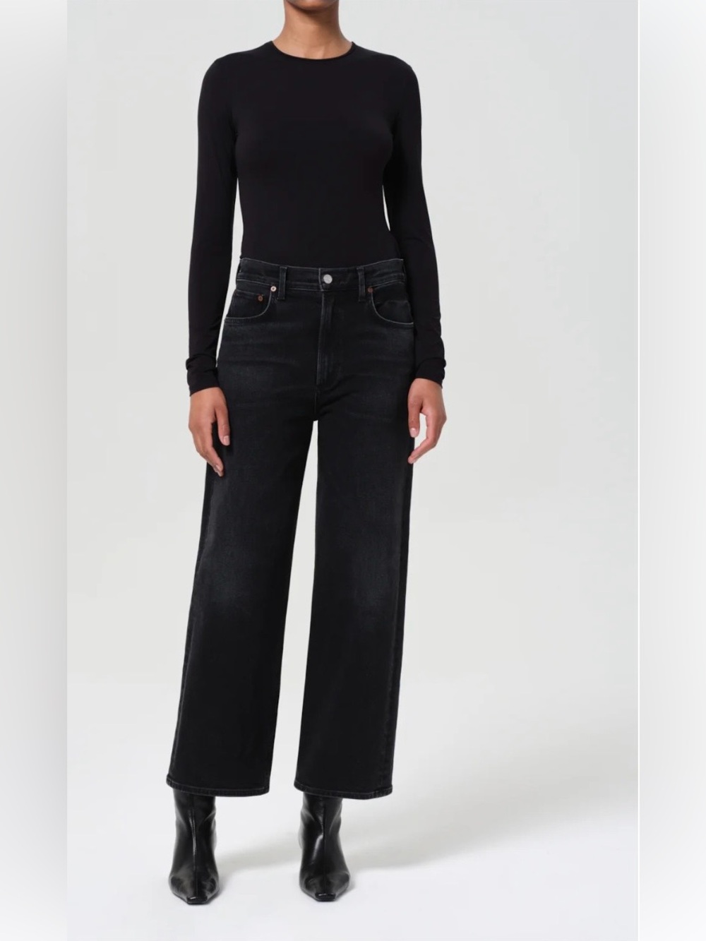 Agolde Ren High Rise Wide Leg Jeans in Hush Black Size 26